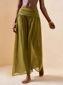 Zivah 新款优雅简约风格深黄绿色沙滩罩裙，休闲度假装 - 綠色 - 查看 2