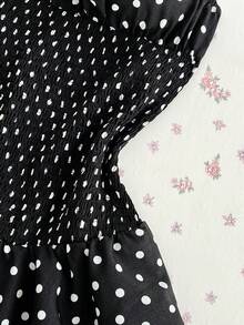 Elamini Black Polka Dot Print Strapless Backless Waist Drawstring Ruched Mini Dress, Women's Spring/Summer Fashion , Vintage Elegant Sweet Cute, Suitable For Wedding, Outing, Dating, Daily Wear - Black - View 3