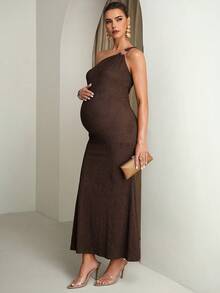 MaterniChic 孕妇纯色无袖休闲连衣裙，配圆形环扣肩带 - 棕色 - 查看 5