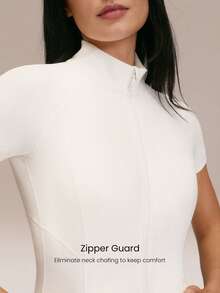 GLOWMODE Chaqueta con cremallera, bolsillos laterales, de ajuste ceñido, suave y elástica, que absorbe la humedad, ideal para yoga, pilates y actividades diarias de bajo impacto - Blanco - Ver 3