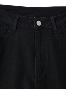 GlowEve Women's Casual Washed Denim Flare Pants - Black - View 7