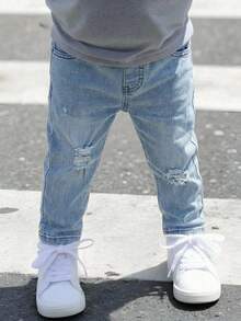 SHEIN Young BoyTrendy Casual Blue Elastic Skinny Pants - Blue - View 1