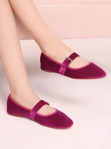 CUCCOO DOLLMOD Women's Shoes Fuchsia Velvet Round Toe Flats - Hot Pink - View 4