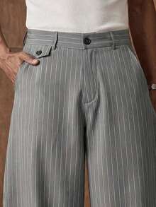 SWAVVY Men's Striped Casual Straight Loose Pants With Pockets - Grey - View 2