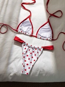 Swim Mod 撞色波点印花挂脖系带两件套泳衣，春夏款 - 彩色 - 查看 2