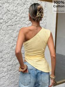 Siren Gaze 女士度假休闲不对称下摆吊带衫 - 黃色 - 查看 2