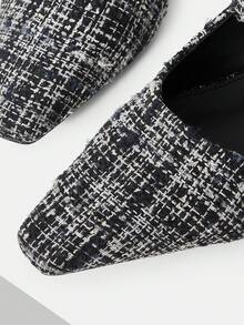 Mnmlis Giày Mary Jane bằng len đơn giản, thời trang, gót thấp, mũi nhọn, kiểu Pháp, dành cho nữ. - Vàng đen - Xem 3