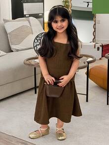 Dazy Kids 女童方领上衣和裙子套装 - 咖啡棕 - 查看 1