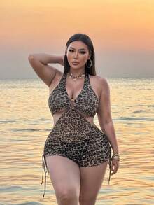 Swim SXY Áo khoác ngoài đi biển họa tiết da báo gợi cảm dành cho nữ cỡ lớn, kiểu dáng hai dây, đồ bơi thời trang và tôn dáng cho kỳ nghỉ. - Nhiều màu - Xem 1