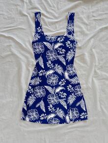 Soleia U-Neck Backless Mini Dress For Women, Suitable For Summer, Blue,Summer Dress,Vacation Dress - Blue and White - View 4