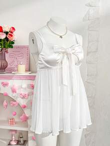 2件套性感蝴蝶结吊带网纱吊带裙套装（女款） - 白色 - 查看 3