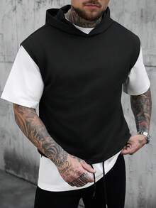 SLATEMANN 男士纯色休闲百搭连帽背心 - 黑色 - 查看 6