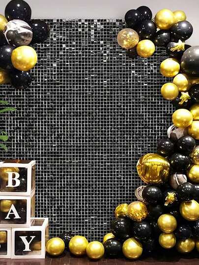 3/4片装黑色金属箔帘幕背景，塑料雨帘背景，适用于生日派对、婚礼、家庭聚会、墙面装饰、万圣节装饰、圣诞节装饰、新年装饰