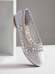 SHUZIA Ladies Elegant Woven PU Ballet Flats - Silver - View 7