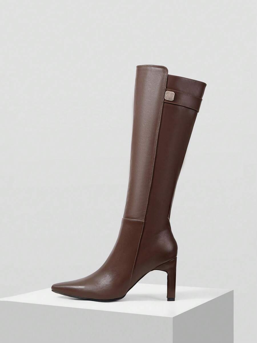 MOTF 女士时尚通勤百搭修身高跟过膝长靴 - 棕色 - 查看 2