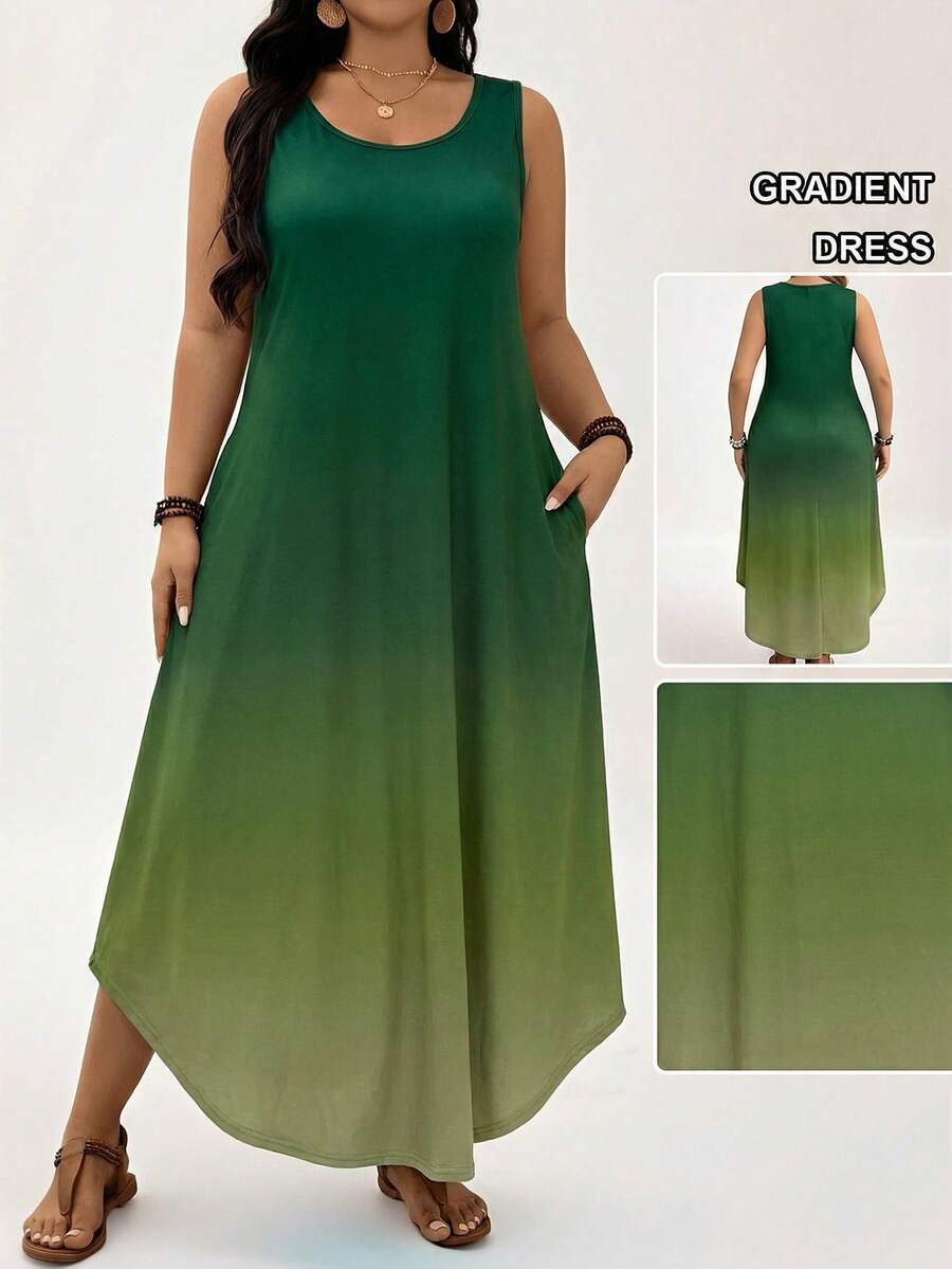 Comfylo 大码渐变无袖休闲度假连衣裙 渐变连衣裙 女士夏季连衣裙 女士休闲连衣裙 无袖连衣裙 绿色连衣裙 女士渐变连衣裙 女士渐变连衣裙 渐变长裙 无袖渐变连衣裙 绿色渐变连衣裙 - 綠色 - 查看 1