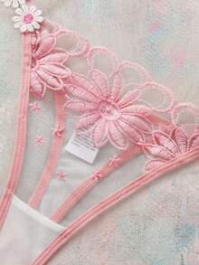 2pcs Women Sexy Underwear Bra & Panty Lingerie Set With Embroidery Lace - Pink - View 3