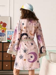 年轻时尚活力趣味太阳、月亮、星星和格子印花女士睡衣 - 彩色 - 查看 2