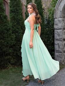 VOLUPTÉ CURVE Plus Size Women's Spring/Summer Green Floor Length Dress Halter V-Neck Ruffle, Elegant Beach Vacation Birthday Party Wedding Guest Dress Women - Green - View 2