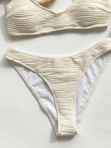 Vaytide Bộ bikini hai mảnh dành cho nữ, kiểu dáng thời trang, dễ thương, gợi cảm, thích hợp cho kỳ nghỉ biển, tiệc bể bơi, màu trơn, chất liệu vải có họa tiết, dây đeo mảnh điều chỉnh được, gồm áo và quần bikini siêu nhỏ. - Nhiều màu - Xem 5