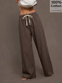 Siren Gaze Women's Casual Commuting Striped Loose Pants - Brown - View 1