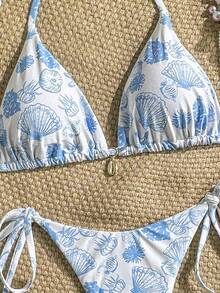 Swim Vcay Springbreak 女士夏季沙滩贝壳印花露背系带性感比基尼泳装套装 - 彩色 - 查看 5