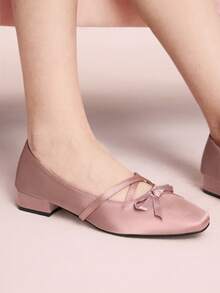 CUCCOO DOLLMOD Pink Vintage Square Toe Multi-Bow Fashion Ladies Medium Heel Low Heel Mary Jane Spring Shoes Fall Shoes - Coral Pink - View 4