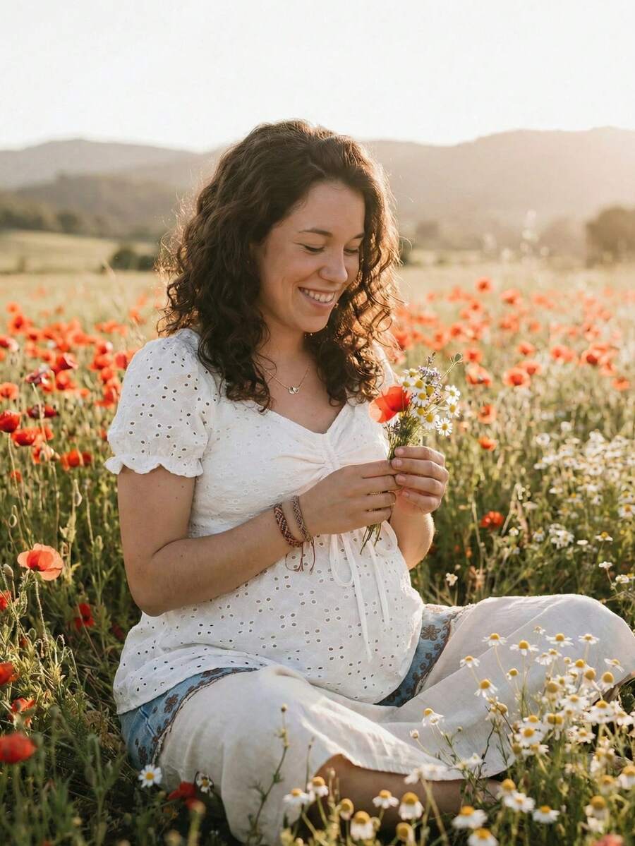 Boho Mama Summer Maternity White Textured A-Line/X-Shaped Cute And Sweet Top - White - View 1