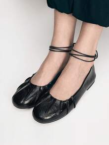 Zapatos planos de mujer con cordones de ballet desmontables - Negro - Ver 3