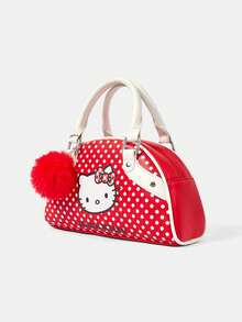 HELLO KITTY AND FRIENDS | SHEIN 1件女士时尚甜美可爱百搭街头学院风Y2K复古红白波点印花手提包，波士顿包，适合日常购物、情人节、圣诞节、新年等场合 - 紅色 - 查看 2