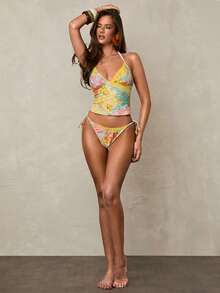 Swim Glamine 2026 SUMMER NEW Women's Lace Trim Cashew Print Tankini Swimwear Set Beach Outfits, Music Festival Outfits, Vacation Outfits, Seaside Dates, Holiday Outfits, Sexy, Elegant, Casual Outfits, Beach Party Outfits, Pool Party Outfits One Shoulder Bikini One Shoulder Swimsuit Two Piece Swimsuit Women Bathing Suits For Women Black Modest Bikini Set - Multicolor - View 3