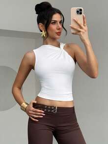 Firerie Blusa casual de unicolor con pliegues y ajuste ceñido para mujer - Blanco - Ver 5