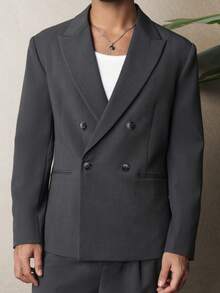 SUMWON Blazer cruzado con solapas de pico - Chaqueta formal sofisticada para oficina - Gris - Ver 5