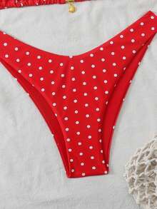 Swim Vcay Summer 2 Pieces Swimwear, Spaghetti Strap Random Print Top And High Cut Bottoms, Summer Beach Vacation Bikini Set - Red - View 4