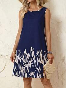 Faunlyn Women's Plant Printed Patchwork Sleeveless Dress - Multicolor - View 1