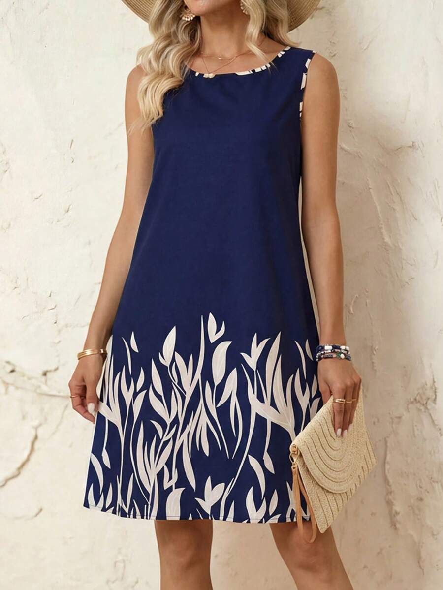 Faunlyn Women's Plant Printed Patchwork Sleeveless Dress - Multicolor - View 1