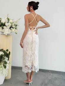 Aloruh Đầm slip thanh lịch ôm sát người, ren hoa dành cho nữ - trắng - Xem 3
