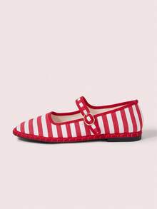 CUCCOO DOLLMOD Women's Shoes Classic Red Striped Single Strap Flats Spring Shoes - red stripe - View 7