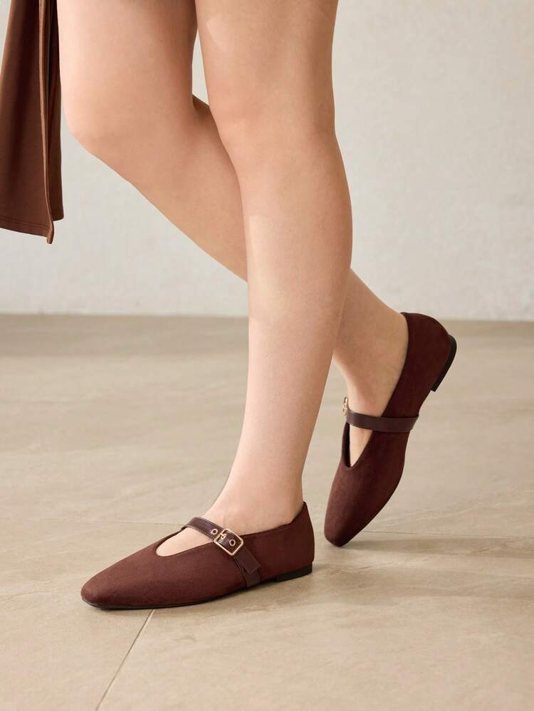 FASHIONABLE VINTAGE COMFORTABLE CASUAL LEOPARD PRINT SUEDETTE MARY JANE SQUARE TOE FLAT SHOES VALENTINE'S DAY