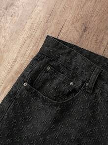 Manfinity Joysei 男士休闲宽松破洞牛仔阔腿短裤 - 黑色 - 查看 5