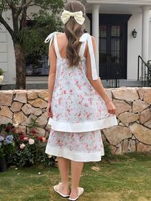 DAZY 法式浪漫派对亮片花卉印花层叠肩带女士睡裙 - 藍色 - 查看 2