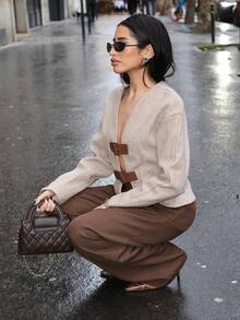 Yassique 女士秋冬款带扣开衫外套 - 鏽棕色 - 查看 6