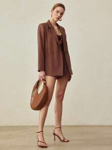 MOTF PREMIUM LINEN LACE PATCHWORK TIE-UP BLAZER, VINTAGE STYLE, SPRING/SUMMER - Coffee Brown - View 5