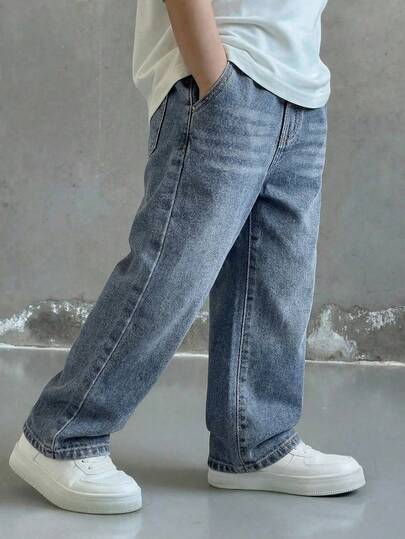 Young BoyLoose Straight Leg Blue Denim Jeans