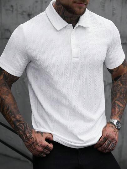 Manfinity CasualCool Men's Textured Short Sleeve Casual Commuter Polo Shirt
