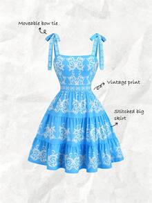 Olithes 复古极简刺绣系带吊带短裙 - 藍色 - 查看 7