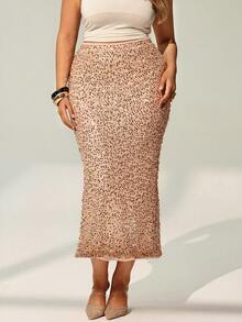 Auralis Plus Size Women Sequin Versatile Date Night Skirt - Apricot - View 3