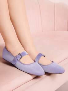CUCCOO DOLLMOD Women's Shoes Cornflower Blue Round Toe Velvet Flats - Light purple - View 4