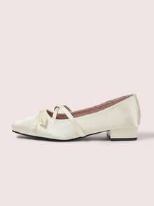 CUCCOO DOLLMOD White Vintage Square Toe Multi-Bow Fashion Ladies Medium Heel Low Heel Mary Jane Spring Shoes - Off-white - View 7
