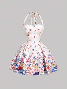 SHEIN MOD Blommig halterneckklänning för kvinnor, semesterstil - Multifärgad - Visa 2